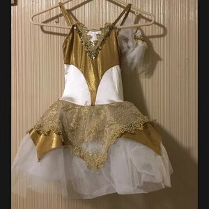 Gold and white dress and headpiece